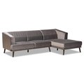 Baxton Studio Morton Mid-Century Grey Velvet and Dark Brown Finished Wood Sectional Sofa with Right Facing Chaise 183-11666-Zoro